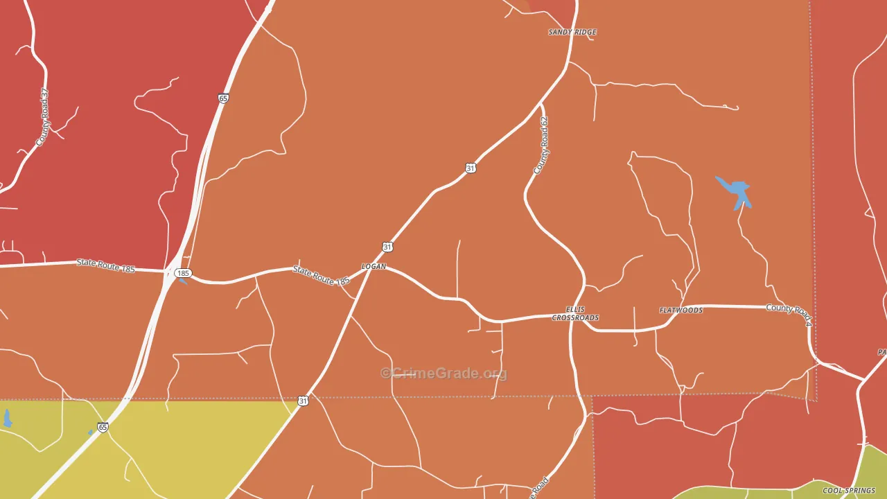 Sandy Ridge, AL Map of Robbery Rates
