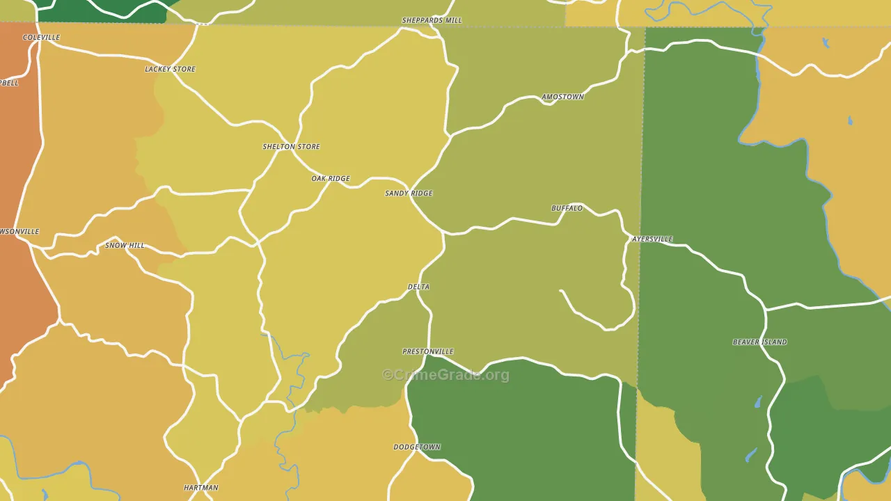 Sandy Ridge, NC Map of Robbery Rates