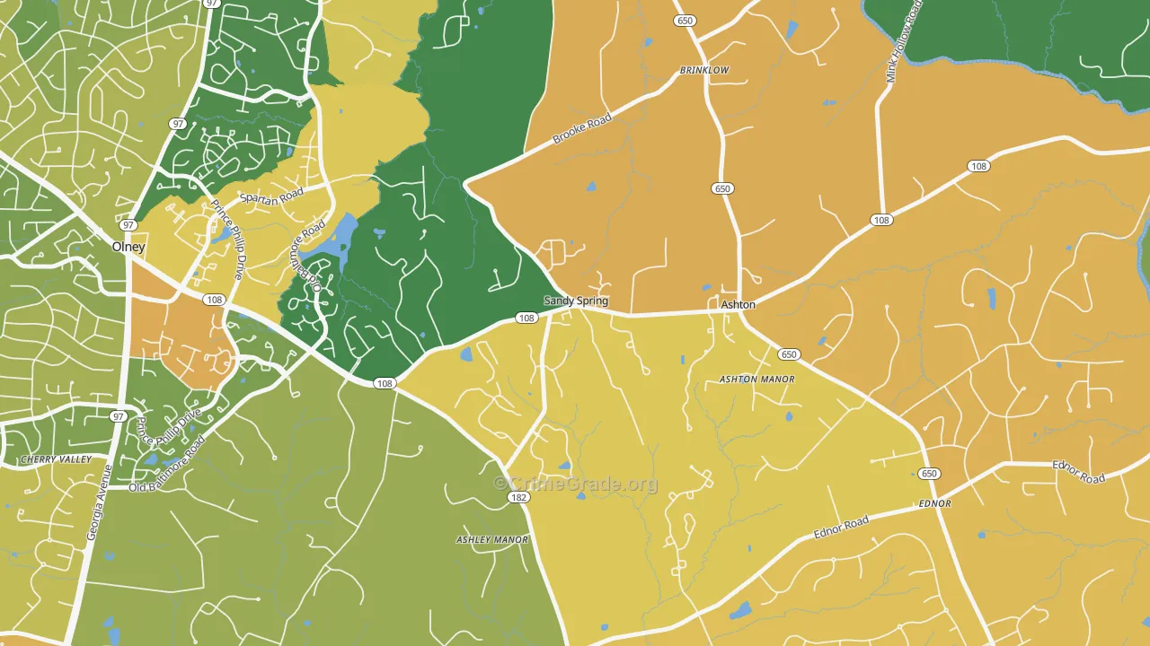 Sandy Spring, MD Map of Robbery Rates