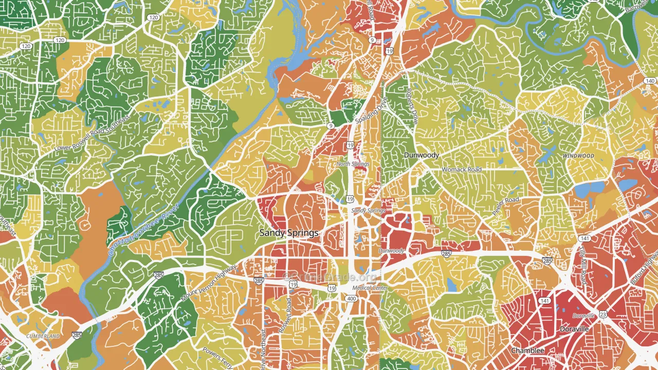 Sandy Springs, GA Map of Robbery Rates