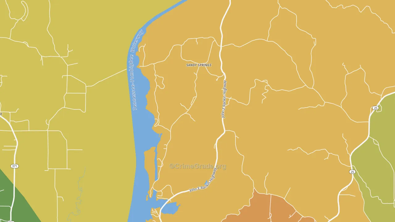 Sandy Springs, MS Map of Robbery Rates