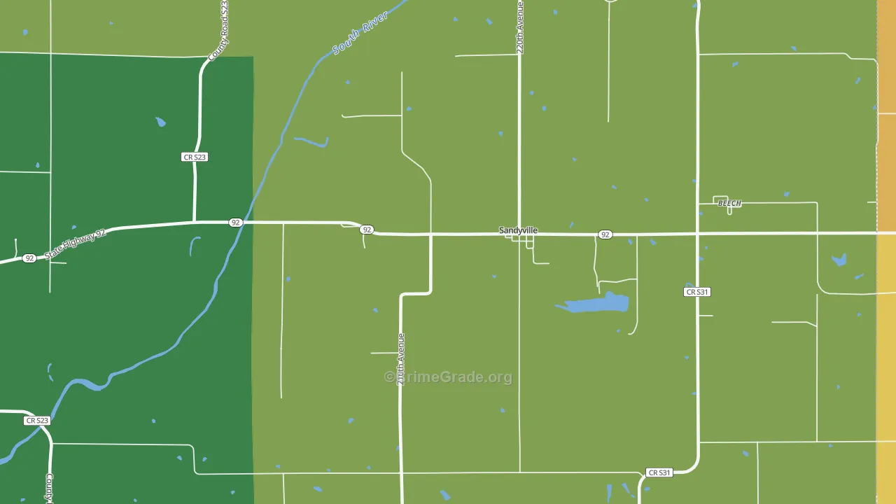 Sandyville, IA Map of Robbery Rates