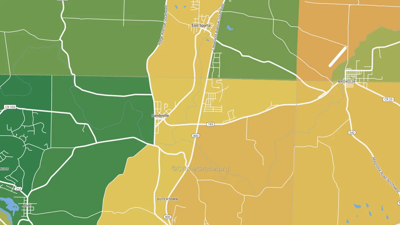 Sandyville, OH Map of Robbery Rates