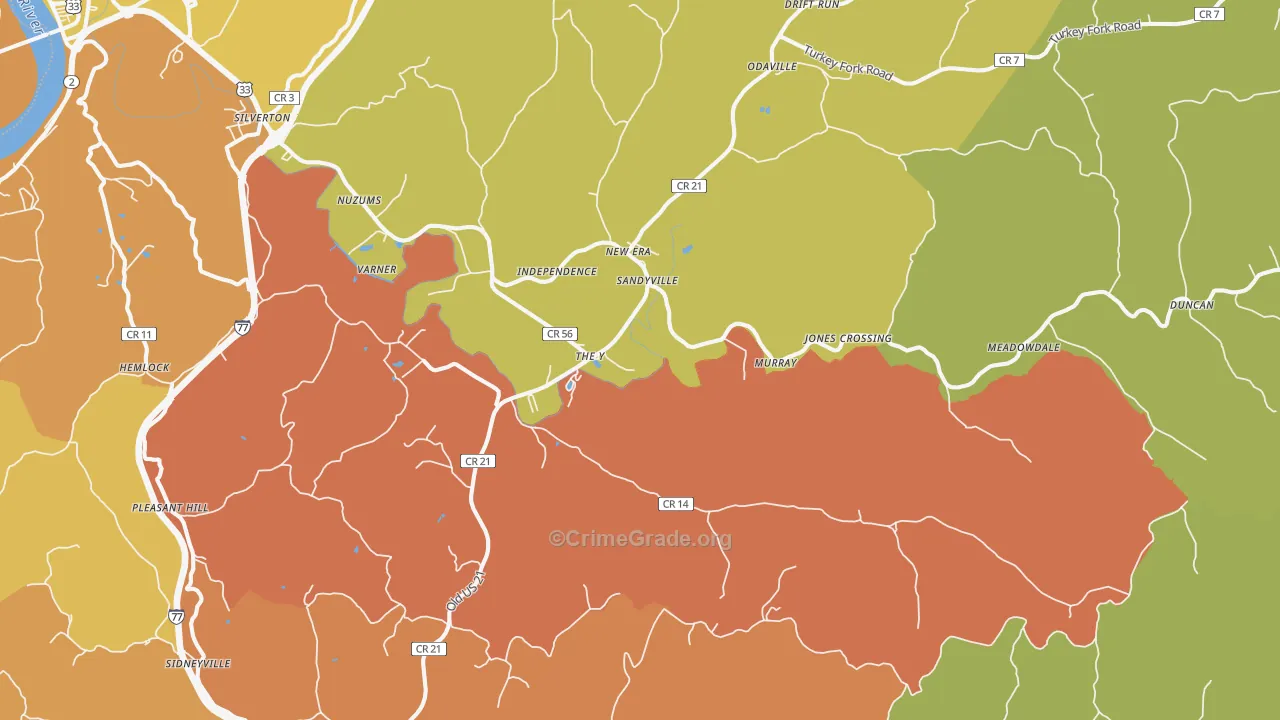 Sandyville, WV Map of Robbery Rates