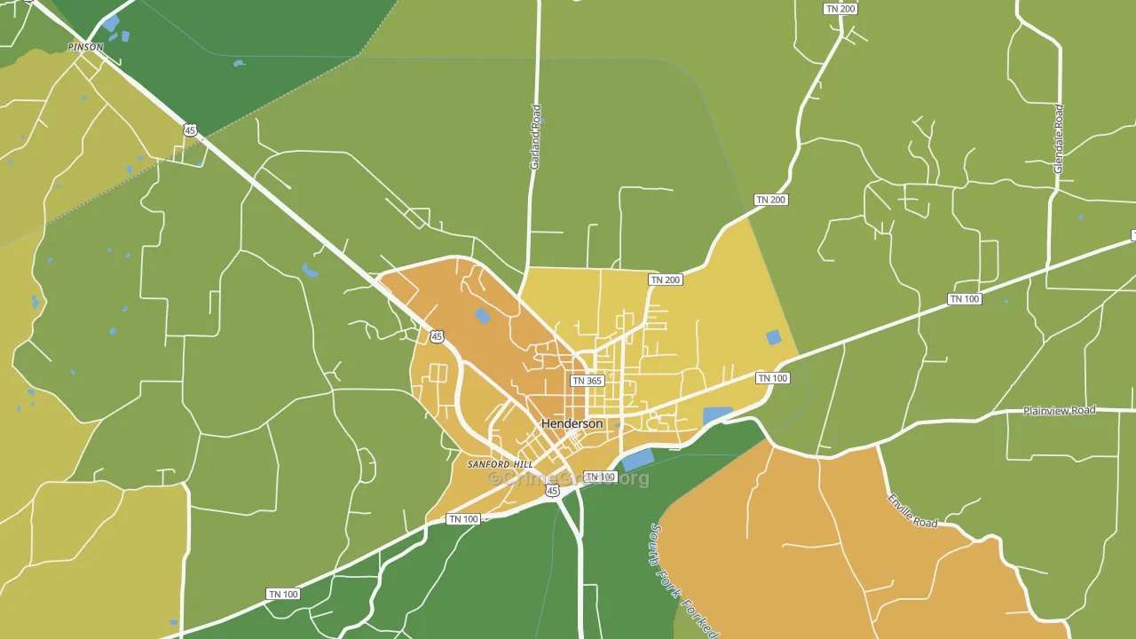Sanford Hill, TN Map of Robbery Rates