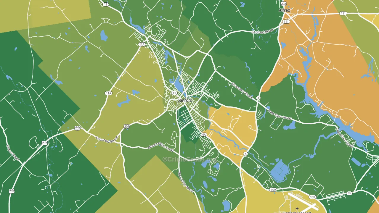 Sanford, ME Map of Robbery Rates