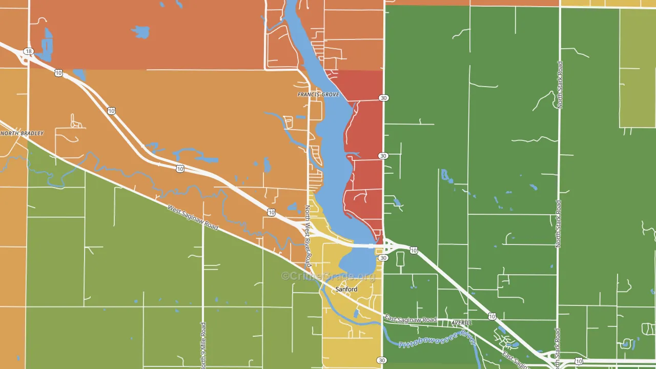 Sanford, MI Map of Robbery Rates