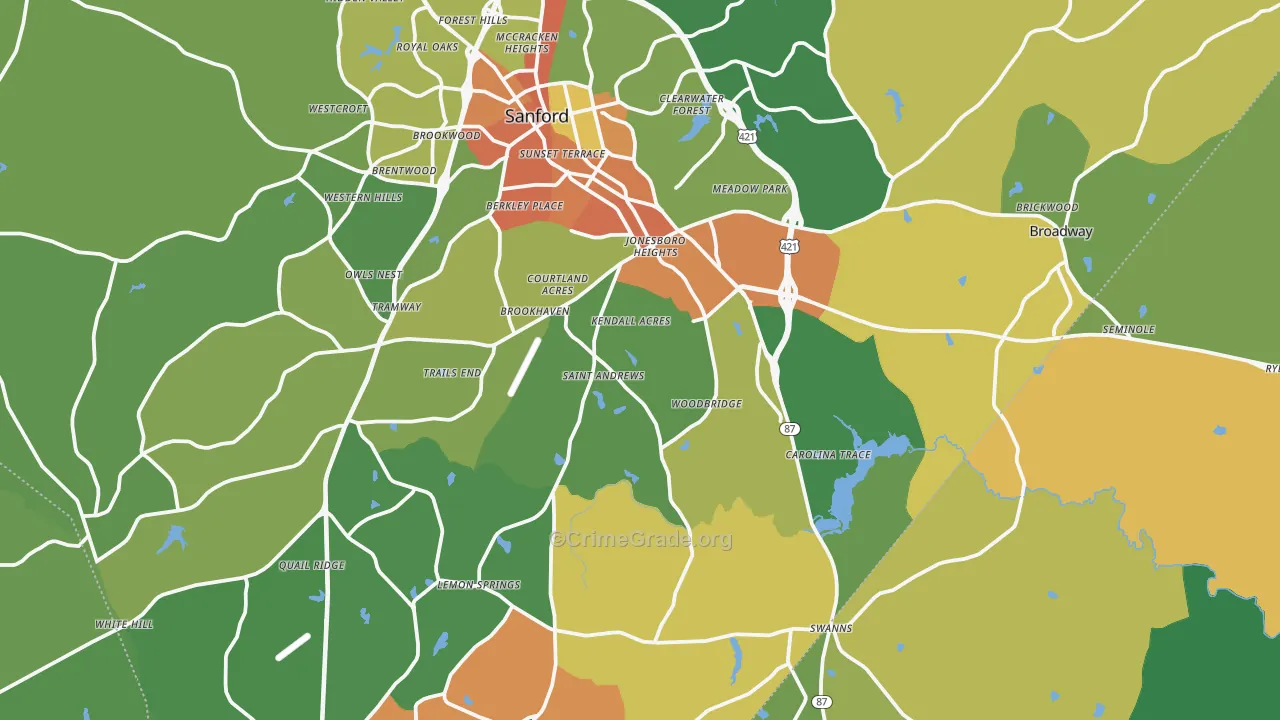 Sanford, NC Map of Robbery Rates