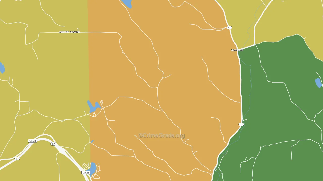 Sanford, NY Map of Robbery Rates