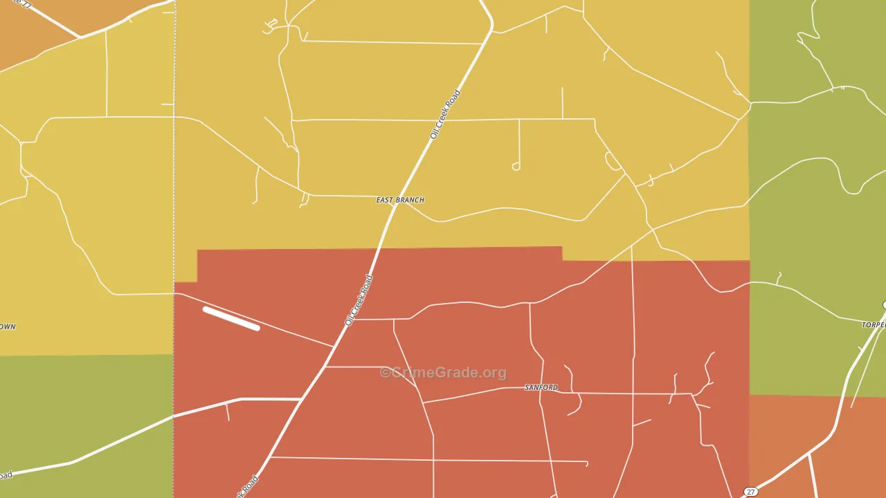 Sanford, PA Map of Robbery Rates