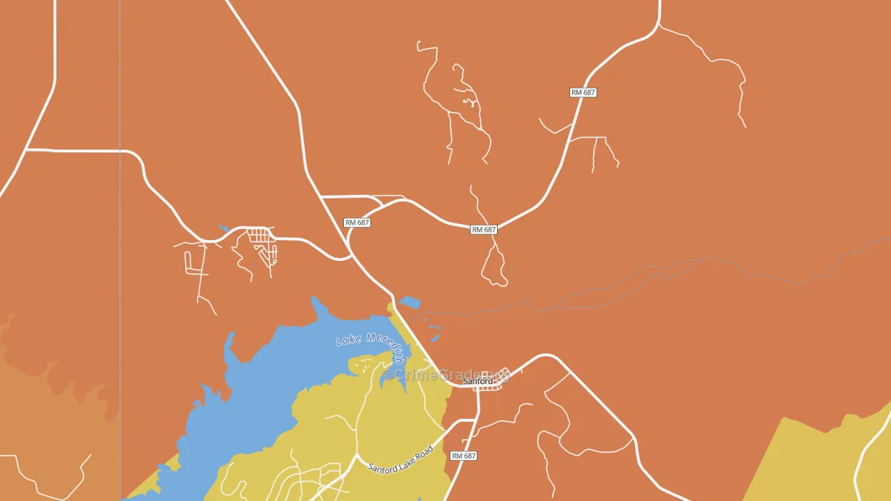 Sanford, TX Map of Robbery Rates