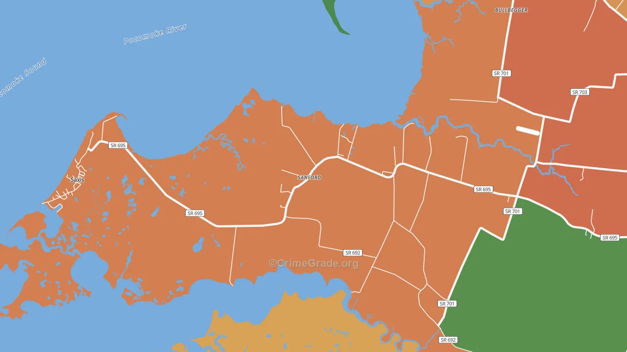 Sanford, VA Map of Robbery Rates