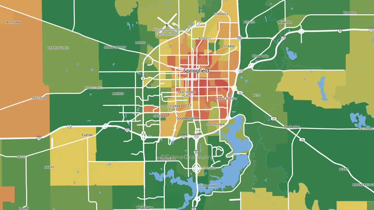 Sangamon County, IL Map of Robbery Rates
