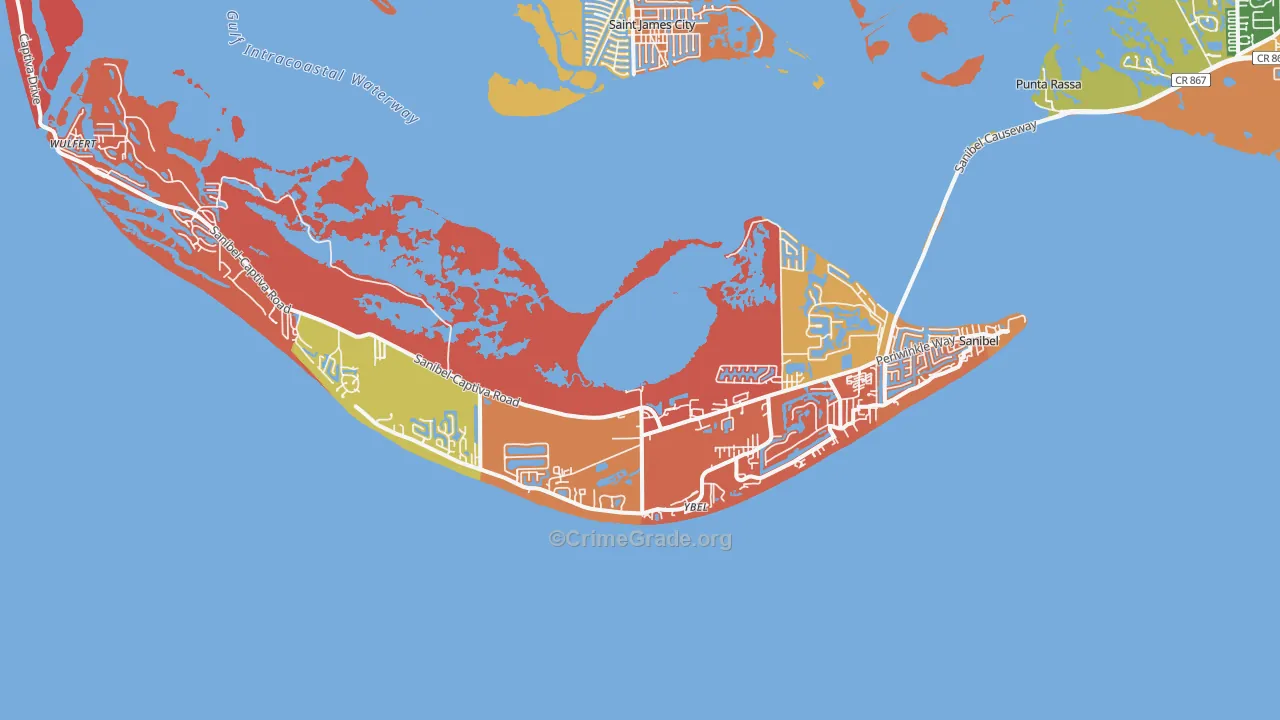 Sanibel, FL Map of Robbery Rates