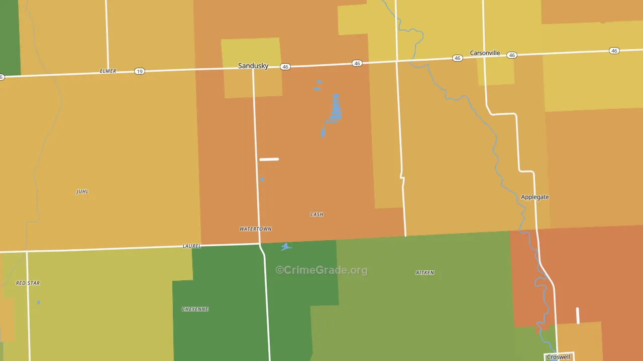 Sanilac County, MI Map of Robbery Rates