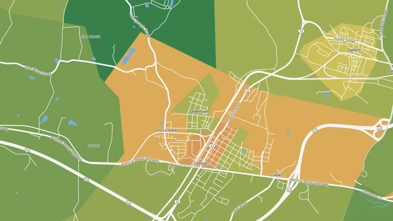Sankertown, PA Map of Robbery Rates