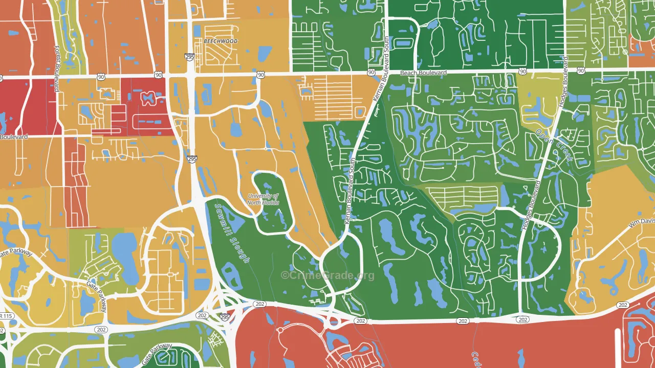 Sans Pareil, Jacksonville, FL Map of Robbery Rates