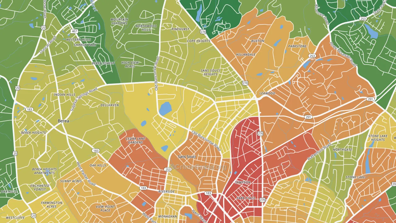 Sans Souci, SC Map of Robbery Rates