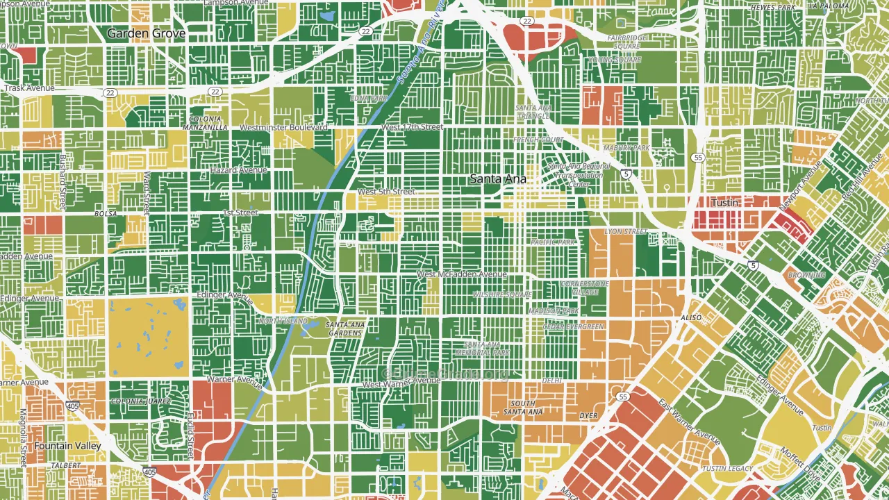 Santa Ana, CA Map of Robbery Rates