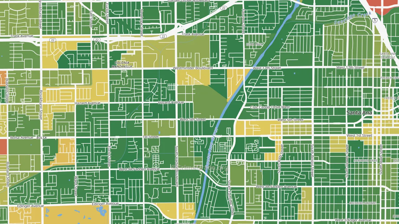 Santa Anita, Santa Ana, CA Map of Robbery Rates