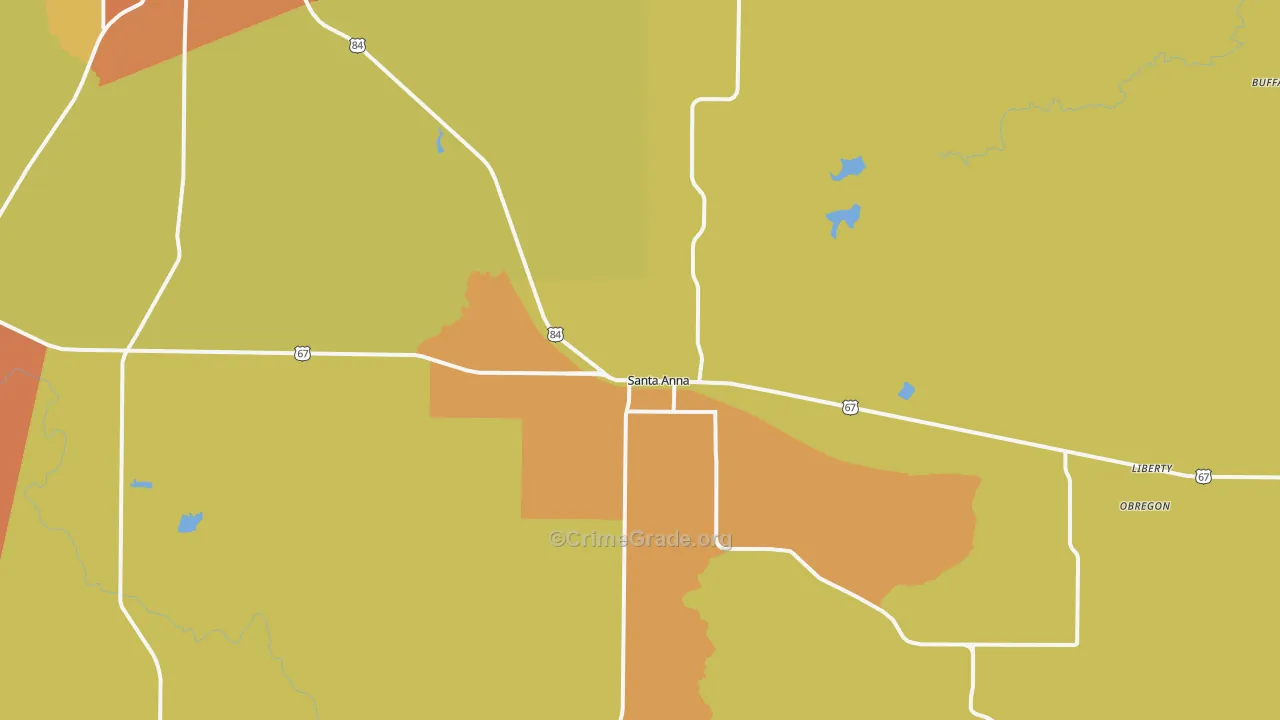 Santa Anna, TX Map of Robbery Rates
