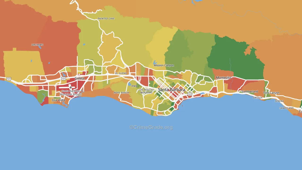 Santa Barbara, CA Map of Robbery Rates