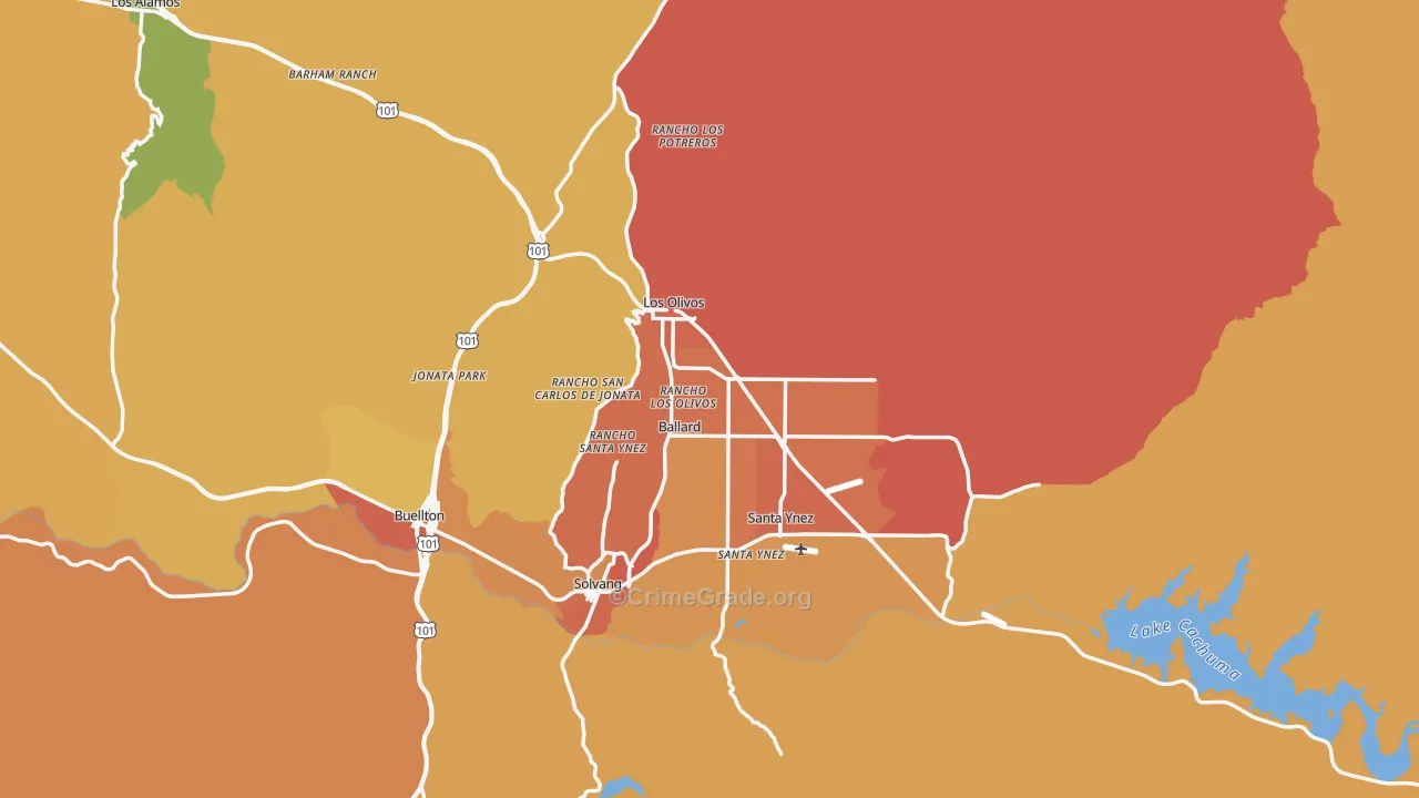 Santa Barbara County, CA Map of Robbery Rates