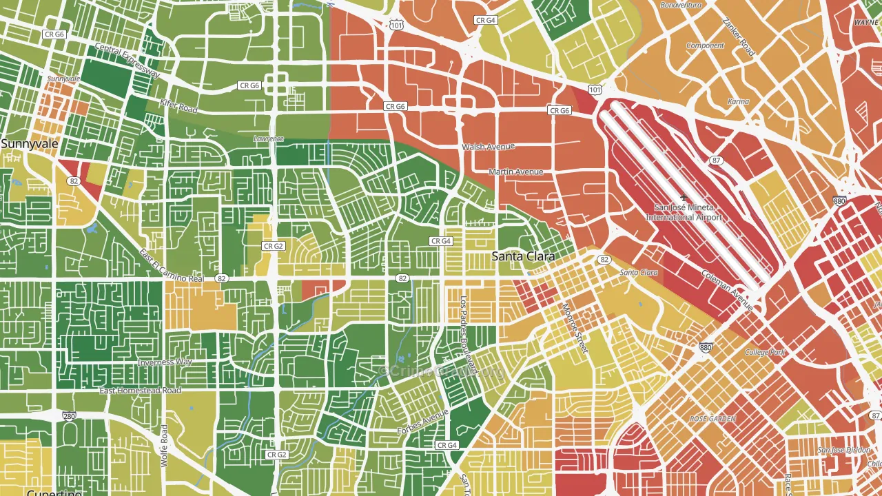 Santa Clara, CA Map of Robbery Rates