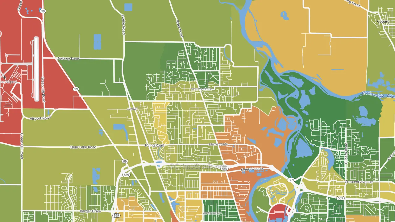 Santa Clara, Eugene, OR Map of Robbery Rates