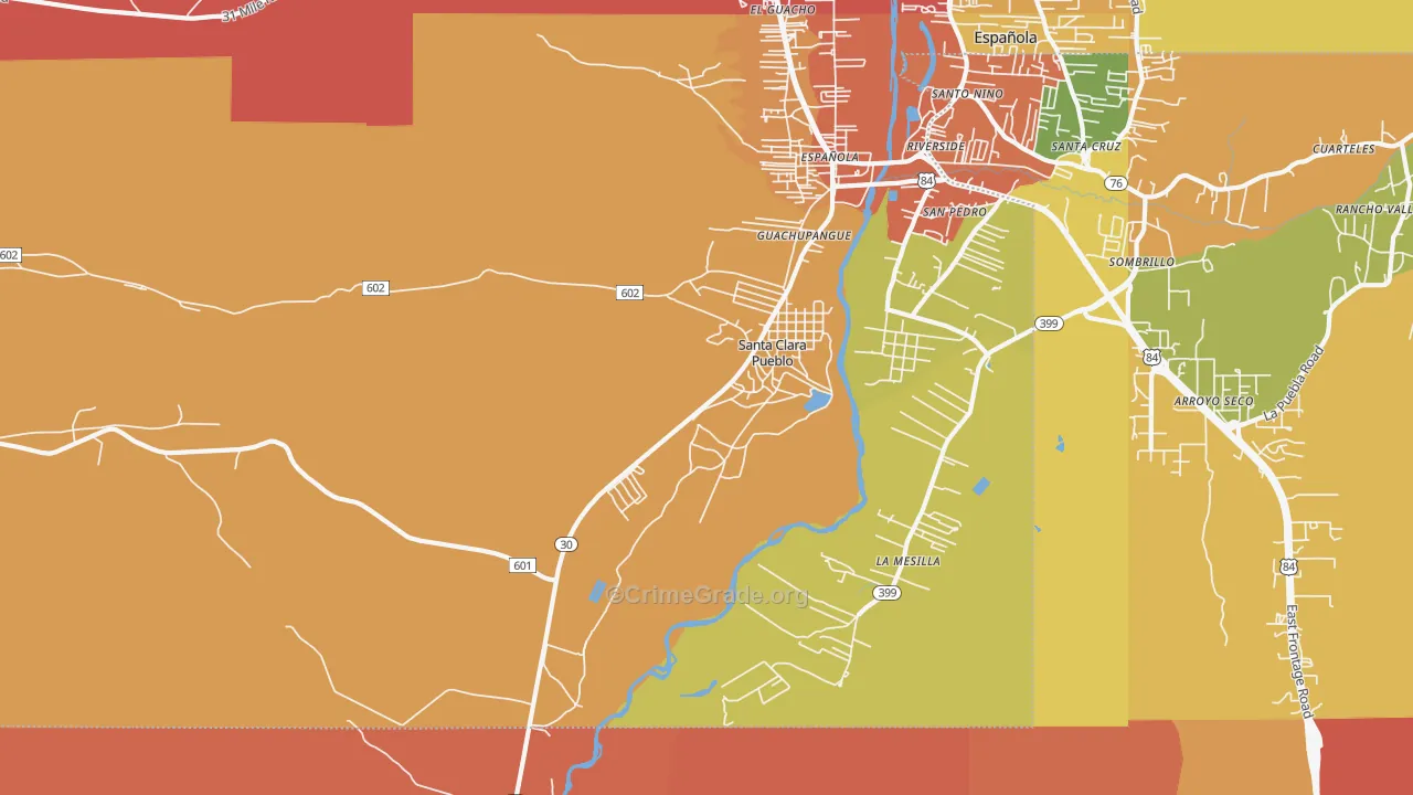 Santa Clara Pueblo, NM Map of Robbery Rates