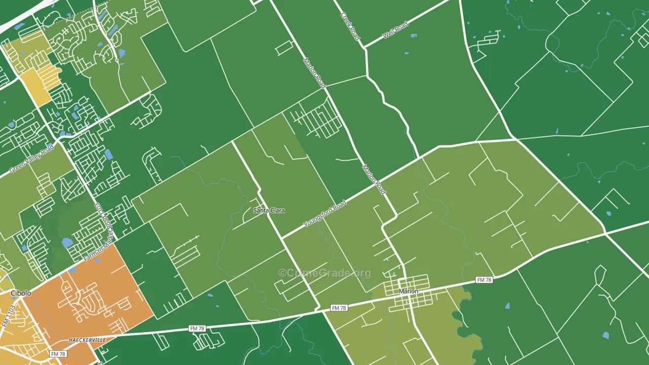Santa Clara, TX Map of Robbery Rates