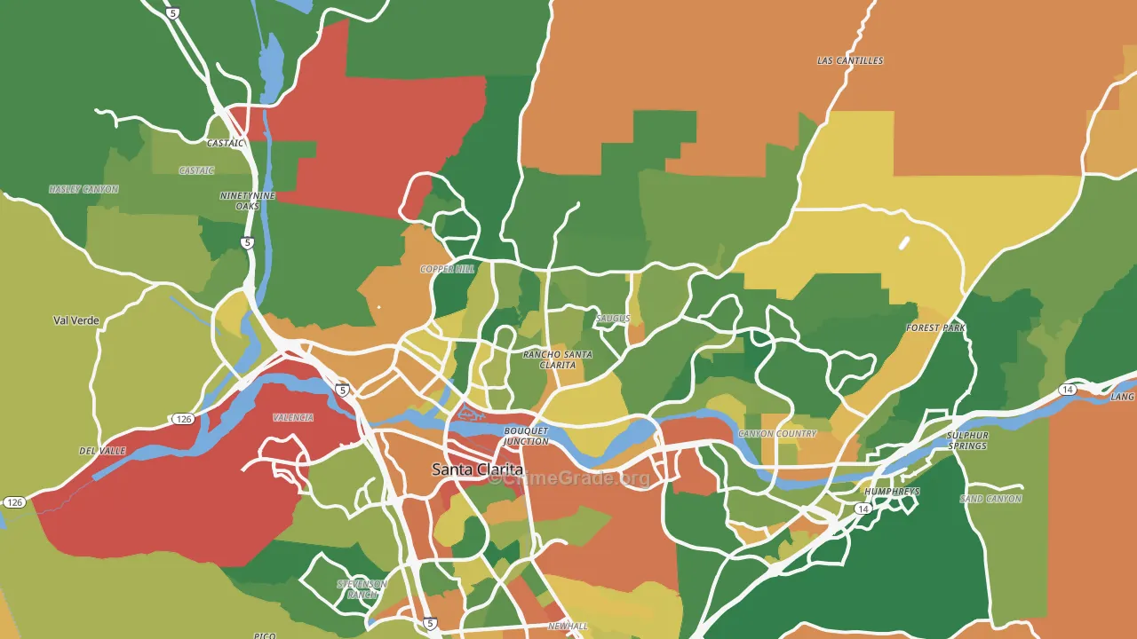 Santa Clarita, CA Map of Robbery Rates