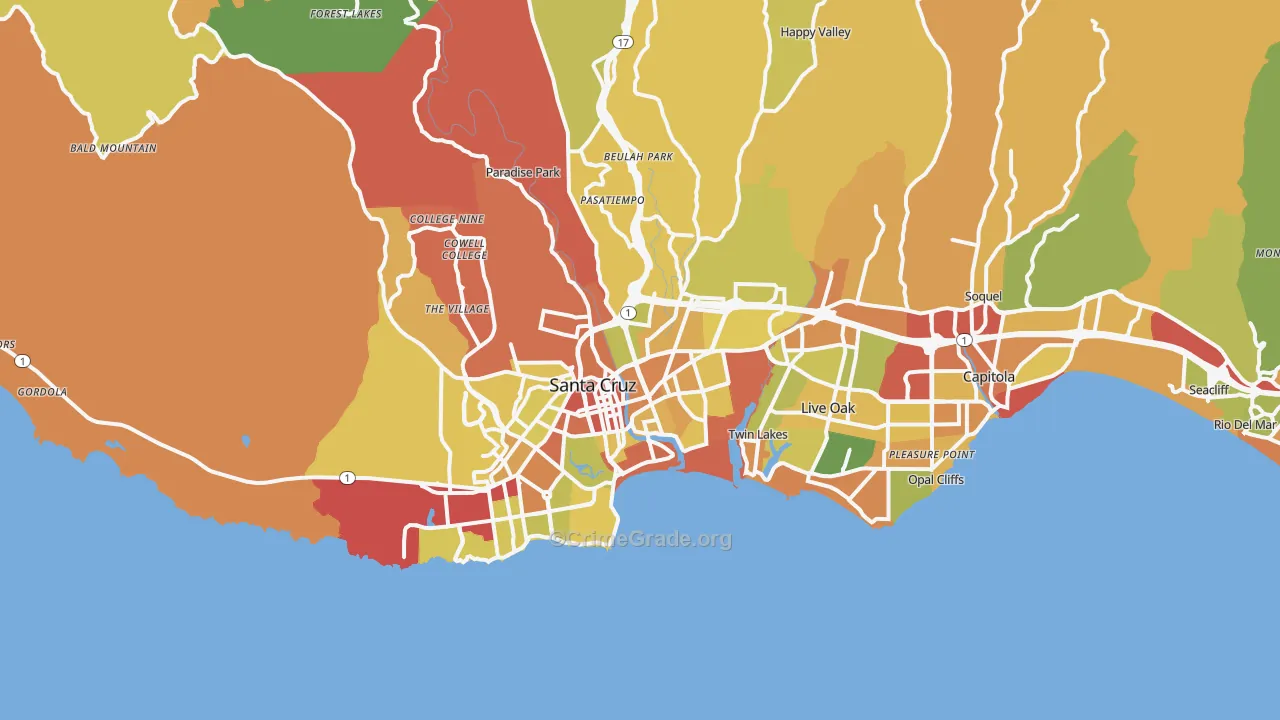 Santa Cruz, CA Map of Robbery Rates