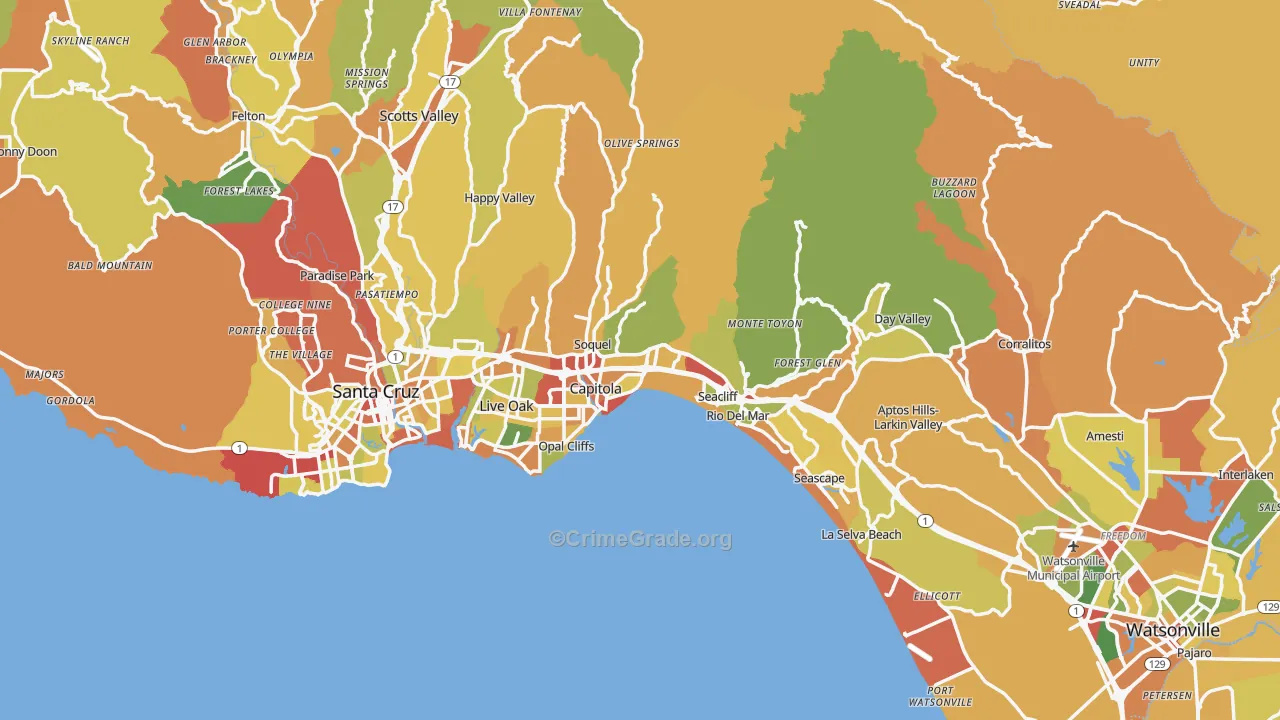 Santa Cruz County, CA Map of Robbery Rates