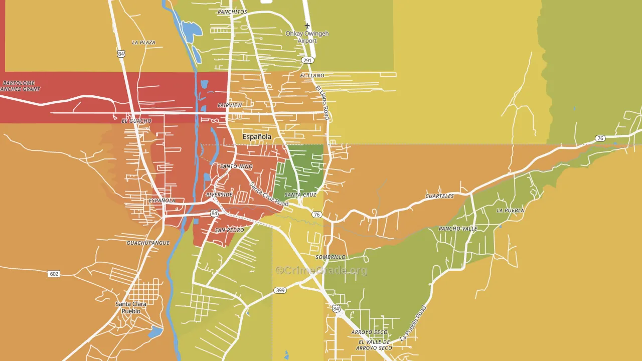 Santa Cruz, NM Map of Robbery Rates