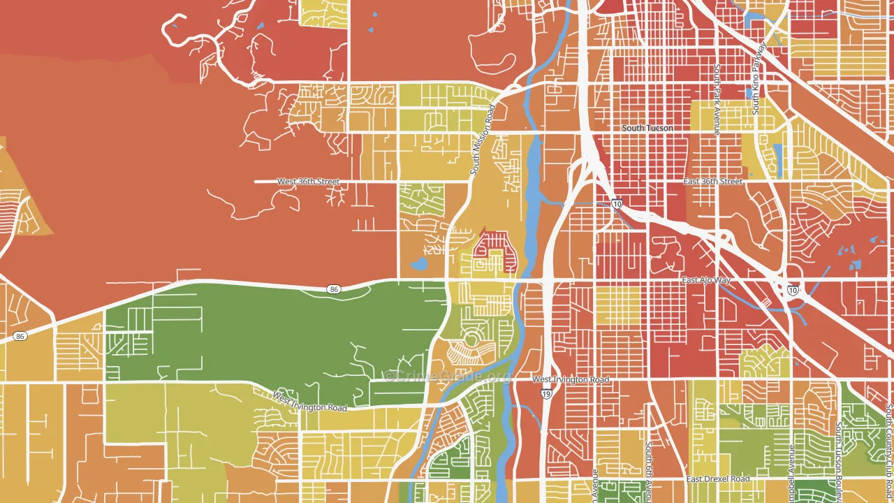 Santa Cruz Southwest, Tucson, AZ Map of Robbery Rates