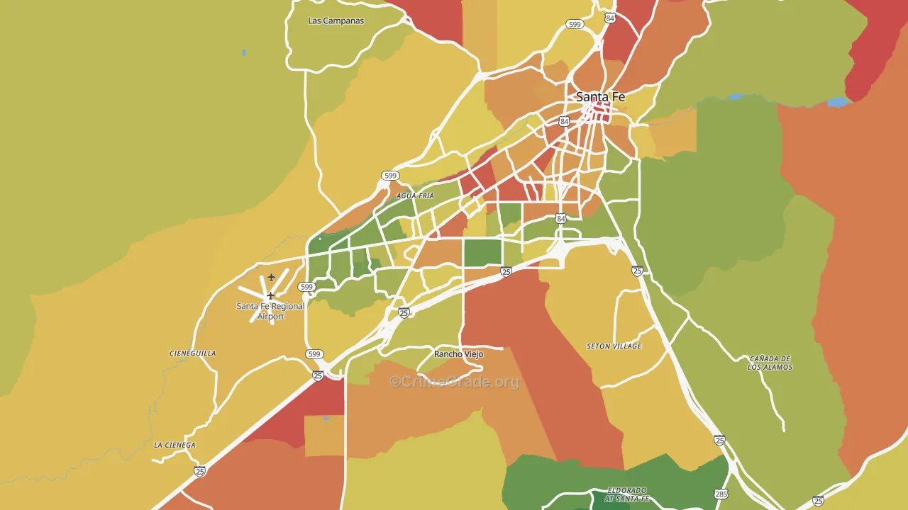 Santa Fe County, NM Map of Robbery Rates
