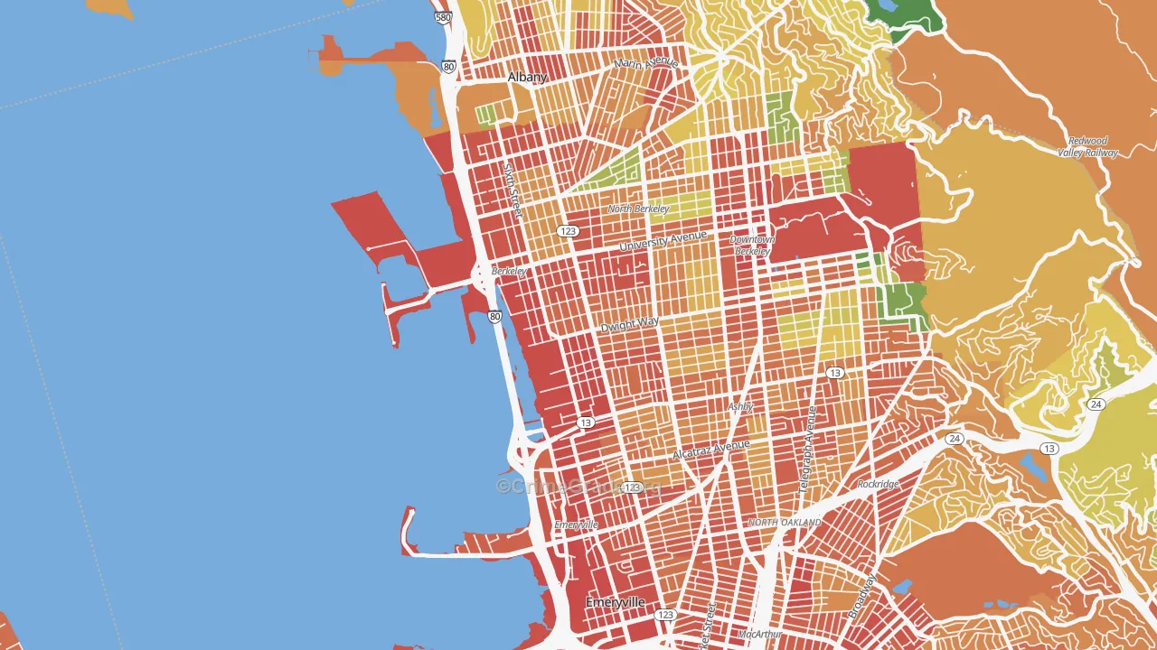 Santa Fe, Emeryville, CA Map of Robbery Rates