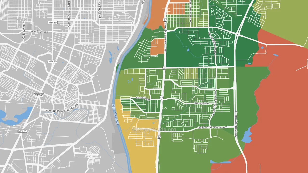 Santa Fe, Laredo, TX Map of Robbery Rates