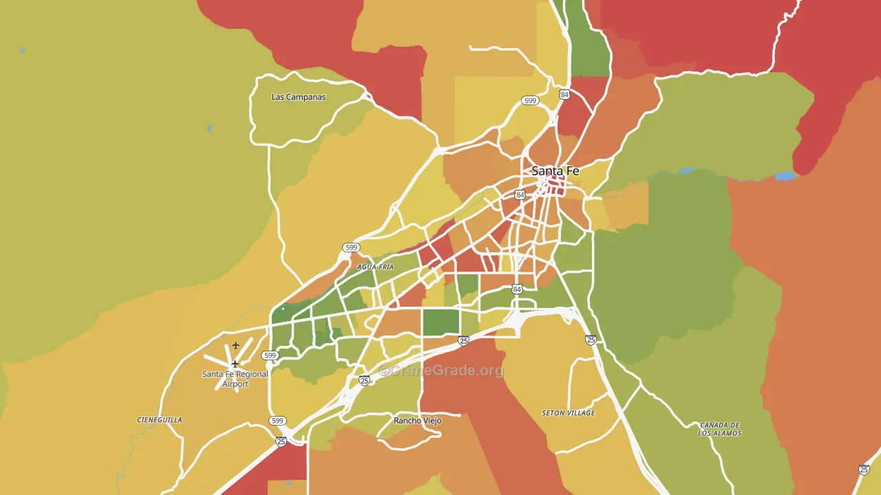 Santa Fe, NM Map of Robbery Rates