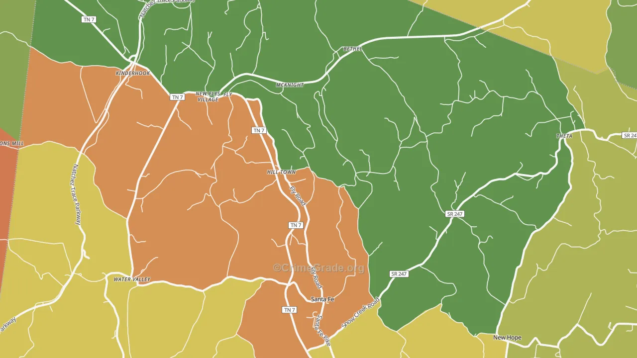 Santa Fe, TN Map of Robbery Rates