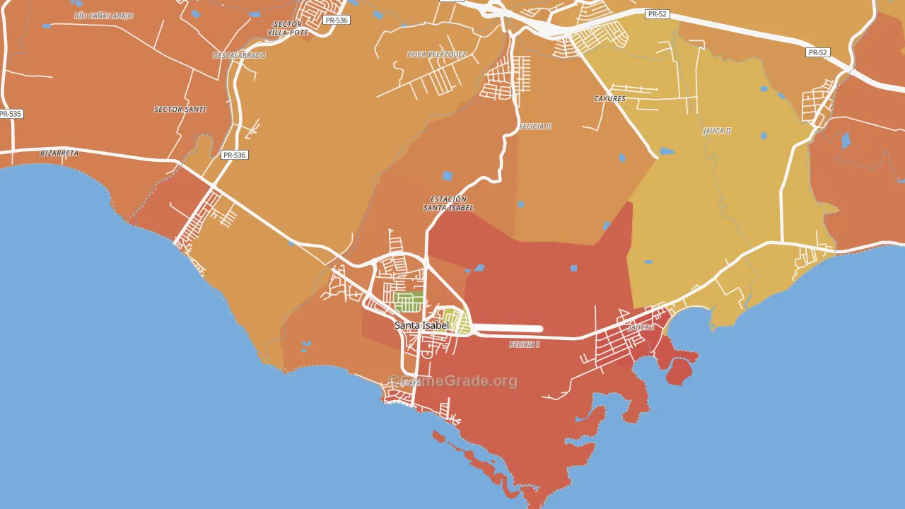 Santa Isabel, PR Map of Robbery Rates