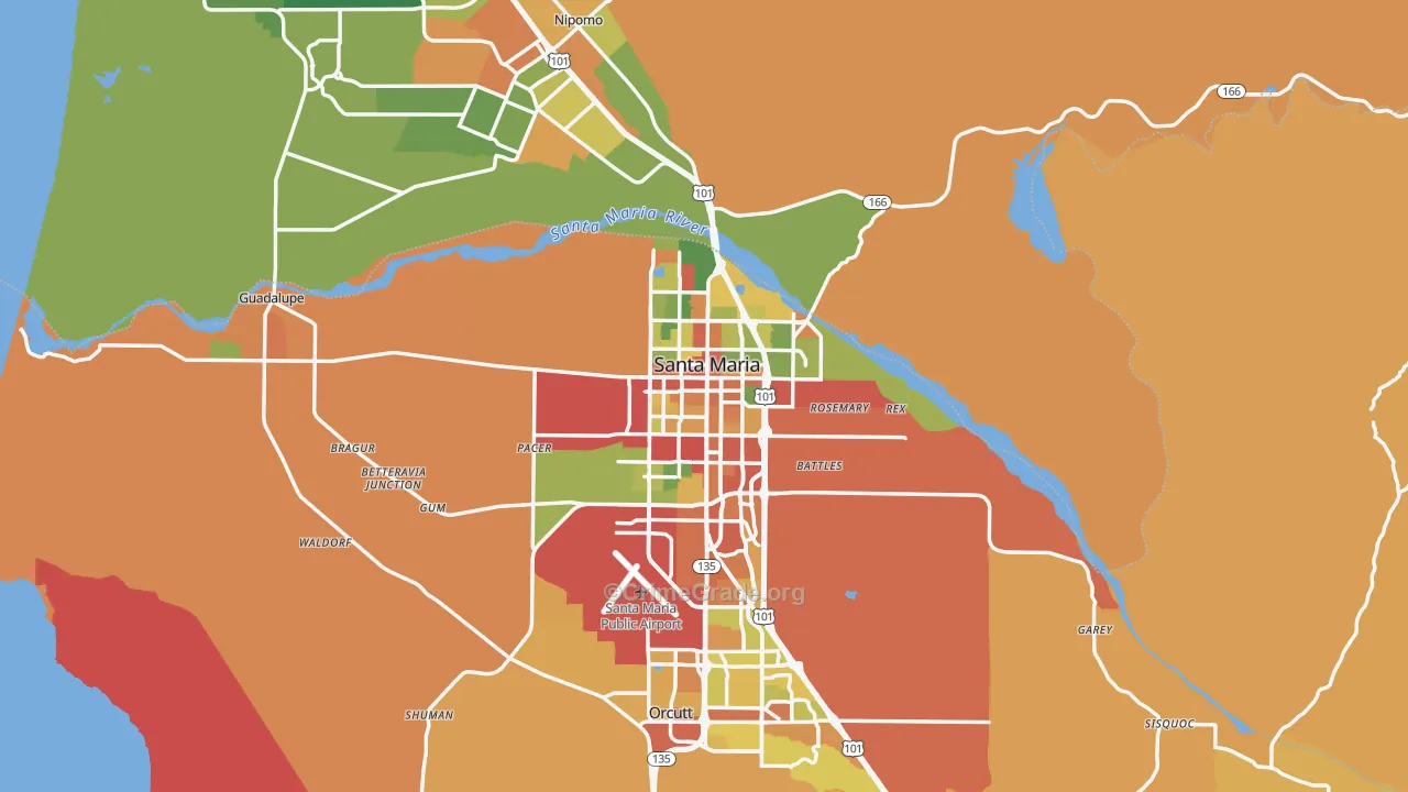 Santa Maria, CA Map of Robbery Rates