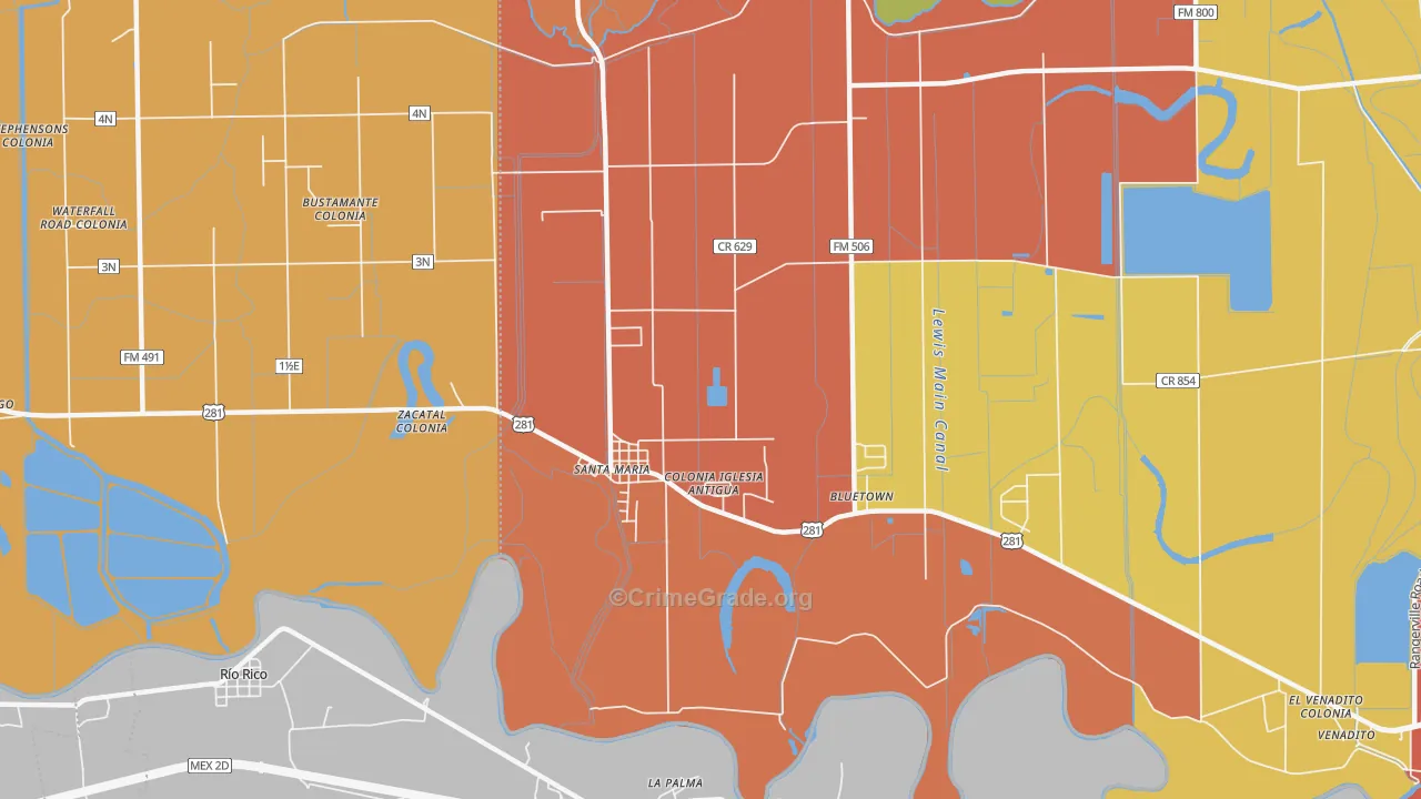 Santa Maria, TX Map of Robbery Rates