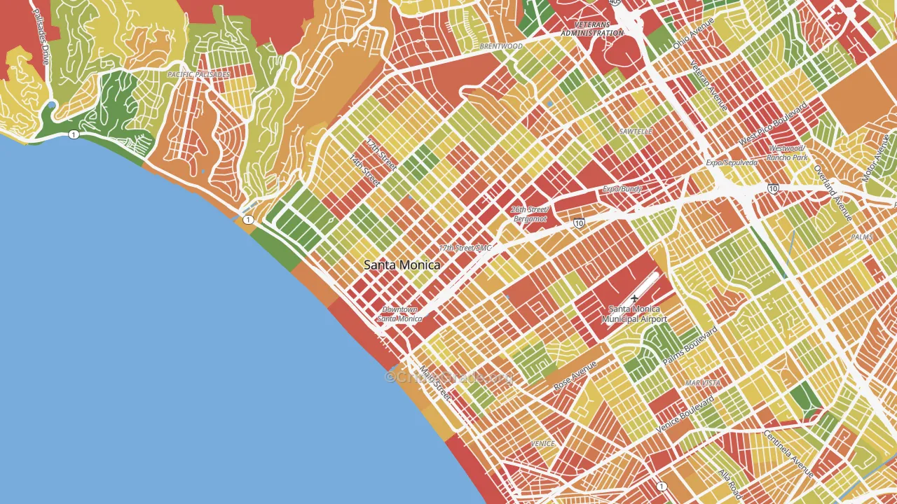 Santa Monica, CA Map of Robbery Rates