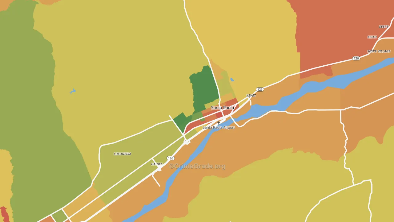 Santa Paula, CA Map of Robbery Rates