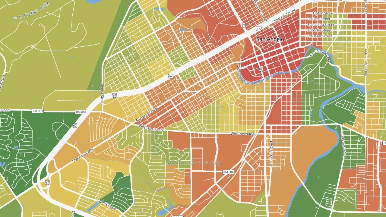 Santa Rita, San Angelo, TX Map of Robbery Rates