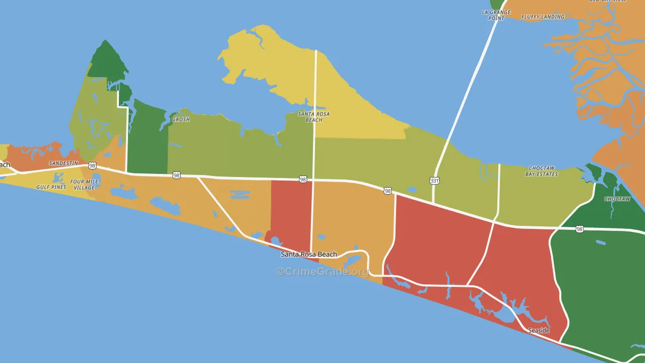 Santa Rosa Beach, FL Map of Robbery Rates