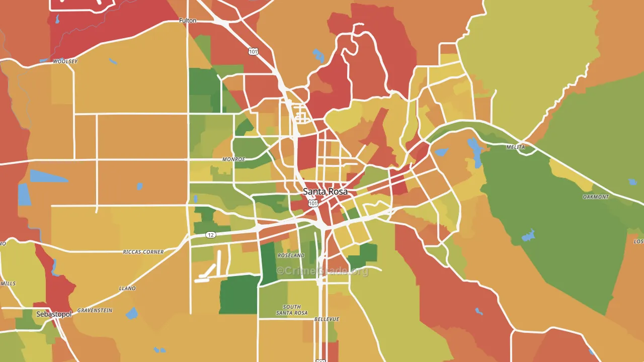 Santa Rosa, CA Map of Robbery Rates
