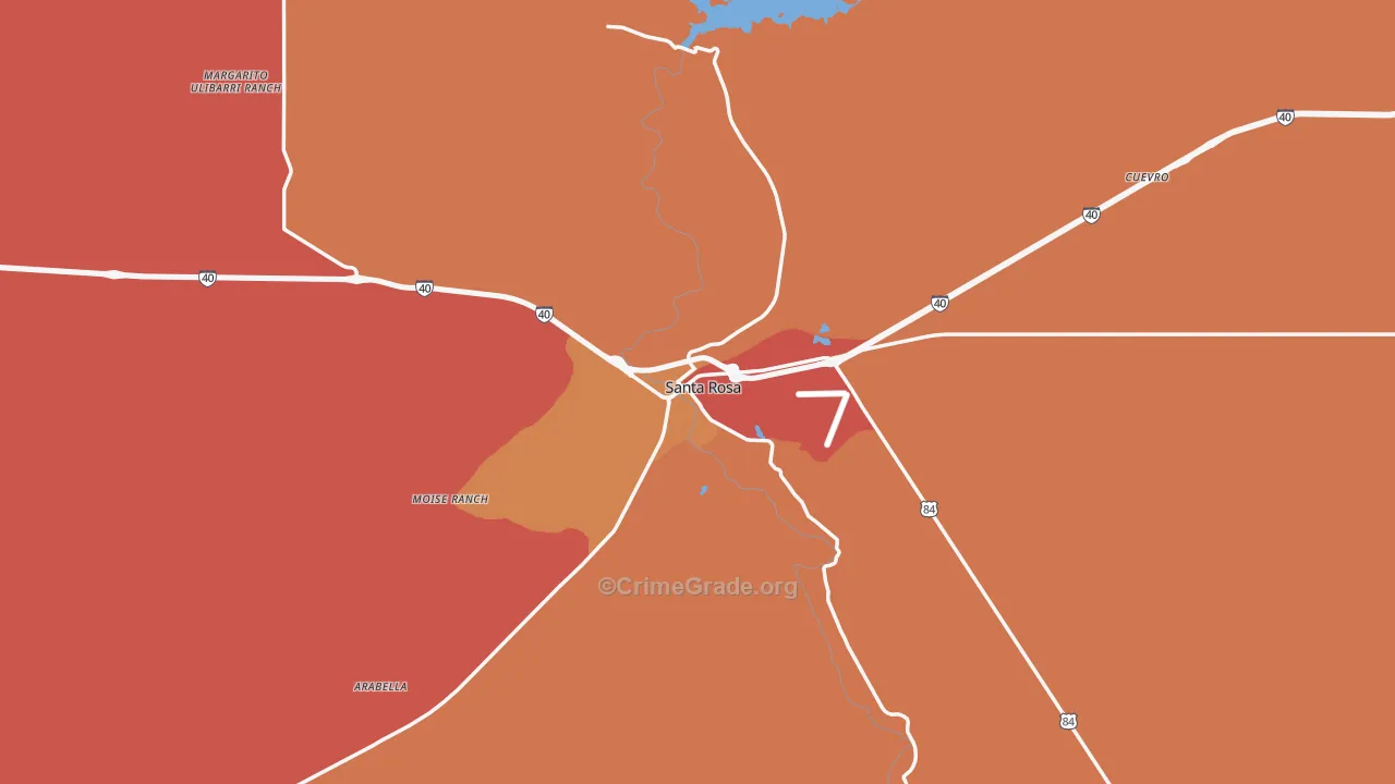 Santa Rosa, NM Map of Robbery Rates